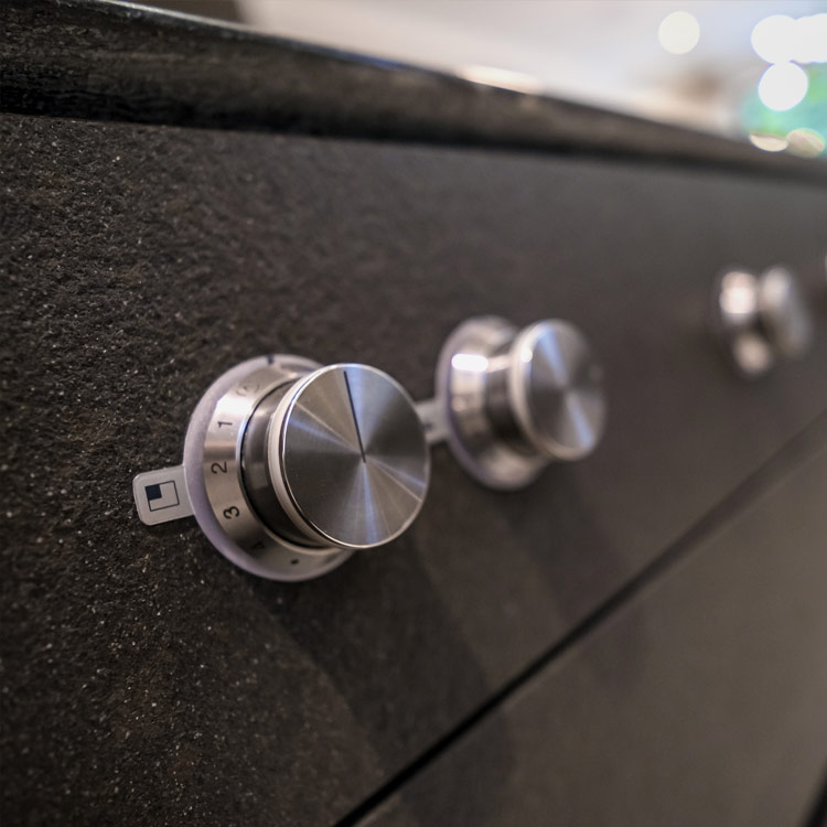 Bespoke contemporary kitchen by Fontana Loughton Kitchen Hob detail knobs | Design as Art